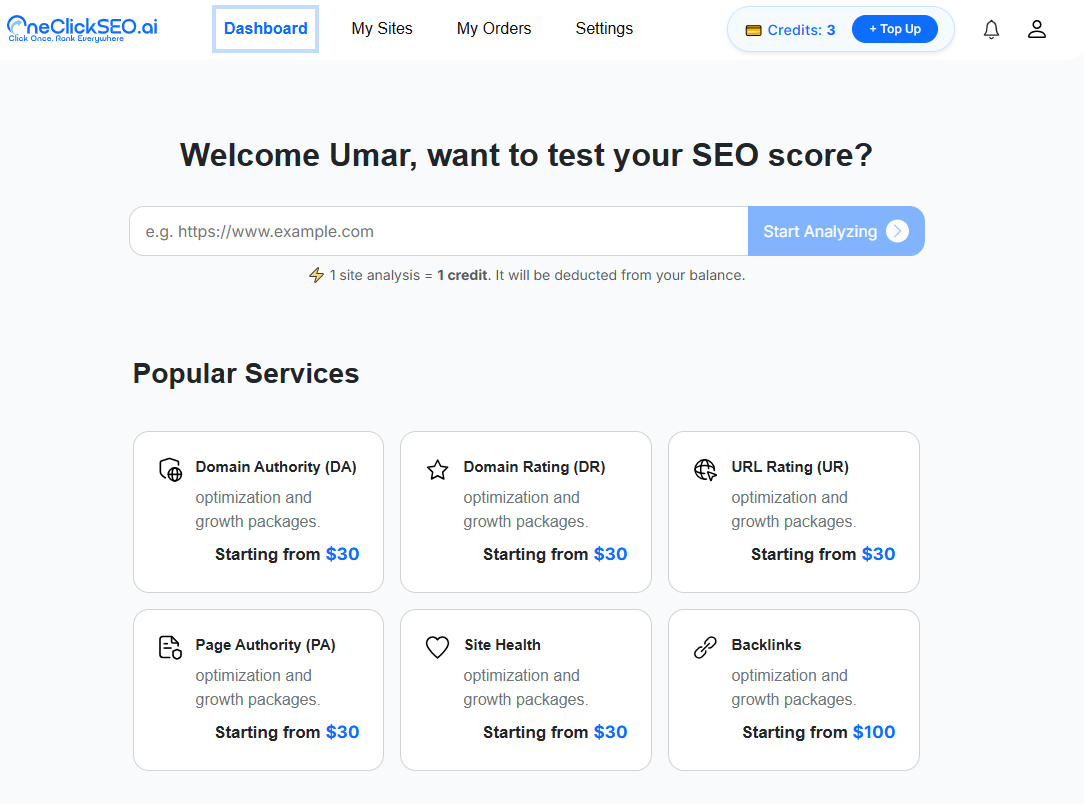 oneclickseo dashboard